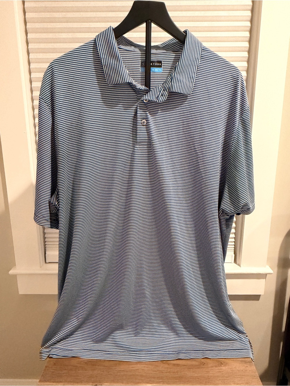PGA Tour Men's Light Blue and White Striped Polo